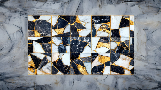 Papier peint mosaïque dorée Design contemporain en noir et blanc
