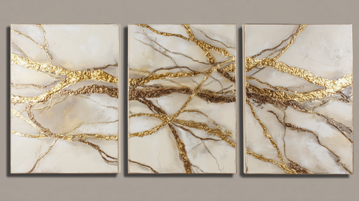 Tableau abstrait doré Triptyque moderne en relief