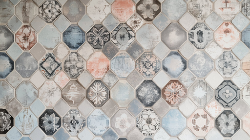 Papier peint carreaux vintage Motifs géométriques colorés