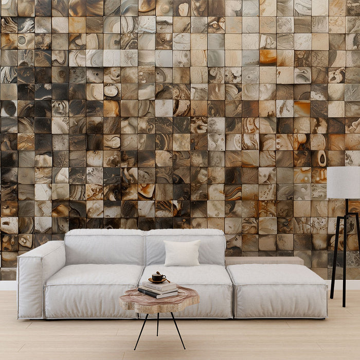 Papier peint mosaïque marron | Design abstrait et texturé