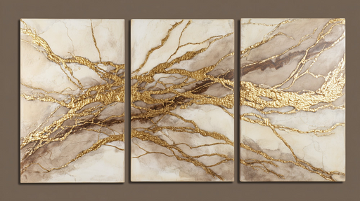 Tableau abstrait tricolore Art contemporain doré sur toile