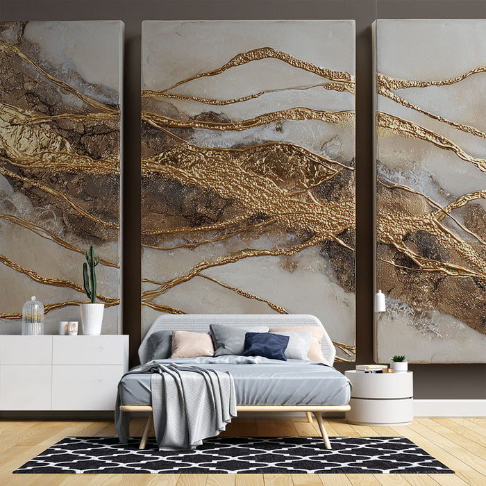 Papier peint abstrait doré | Élégance moderne en triptyque