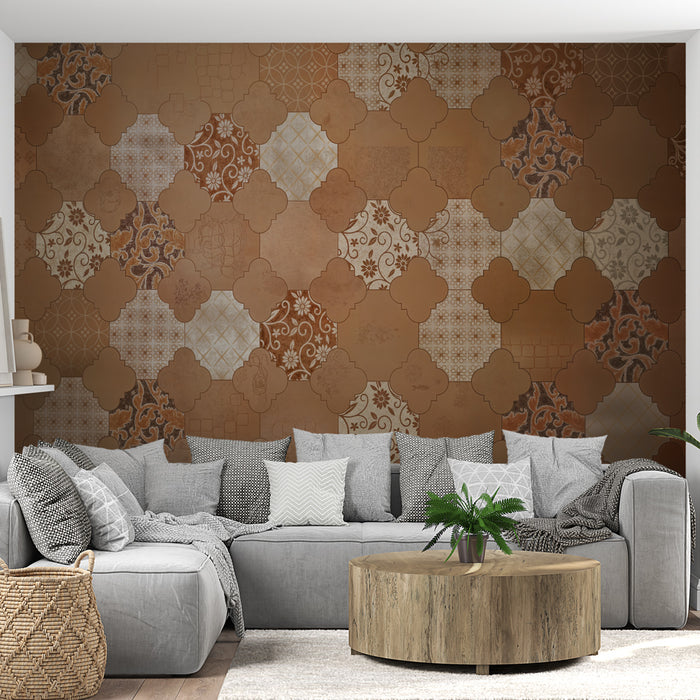 Papier peint mosaïque | Motifs géométriques marron et beige