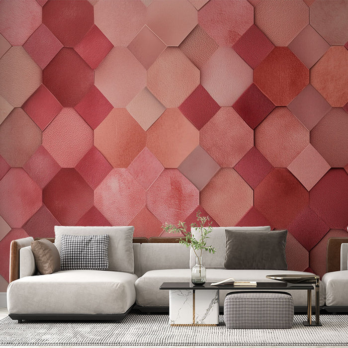 Papier peint géométrique | Tonalités rose et rouge
