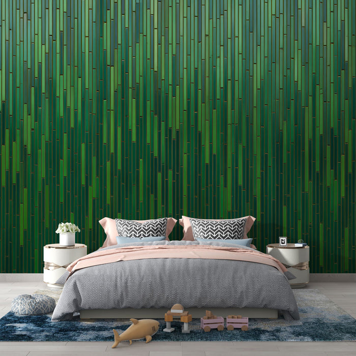Papier peint bambou | Teintes vertes élégantes