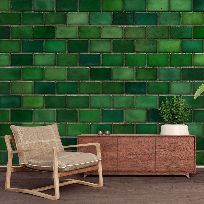 Papier peint briques vertes | Texture luxuriante et moderne
