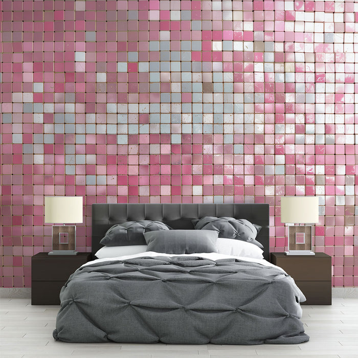 Papier peint mosaïque | Tons de rose et blanc