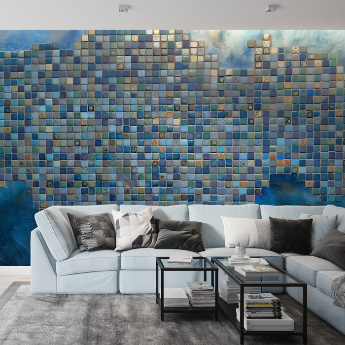 Papier peint mosaïque bleu | Design artistique moderne