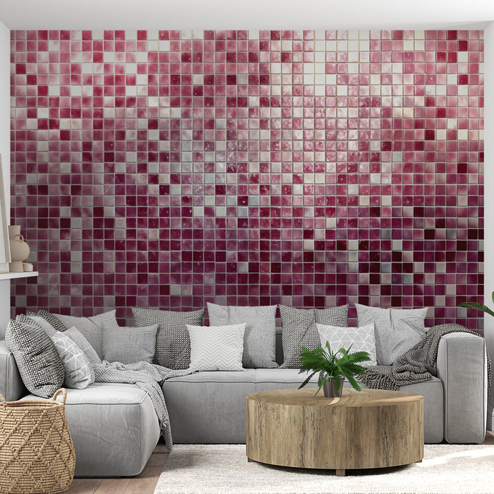 Papier peint mosaïque rose | Effet spectaculaire pour vos murs