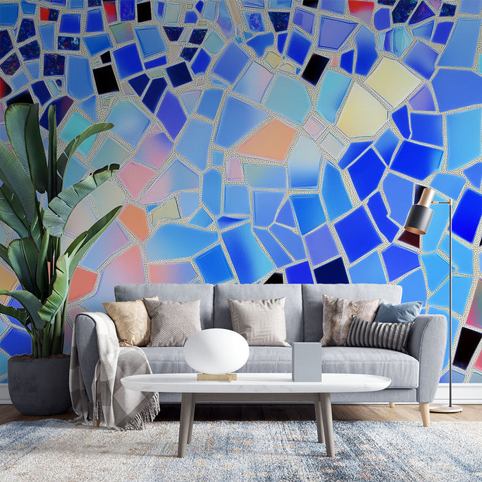 Papier peint mosaïque bleue | Style abstrait vibrant