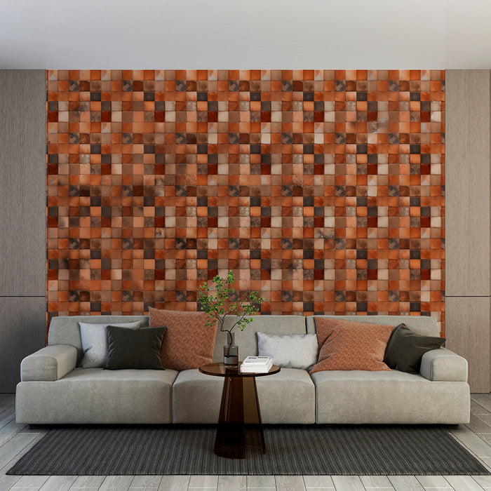 Papier peint mosaïque orange | Design géométrique et texturé