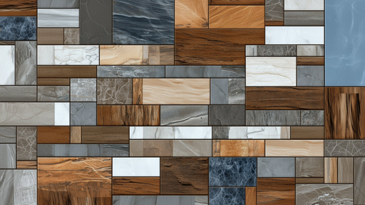 Papier peint mosaïque Effet bois et marbre