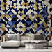 Papier peint moderne avec motifs géométriques bleu et or pour salon élégant