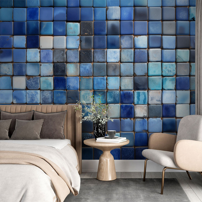Papier peint mosaïque bleue | Carreaux en dégradé aquatique