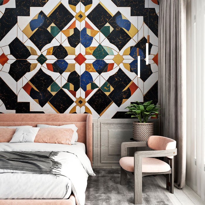 Papier peint design avec motifs géométriques colorés pour chambre moderne