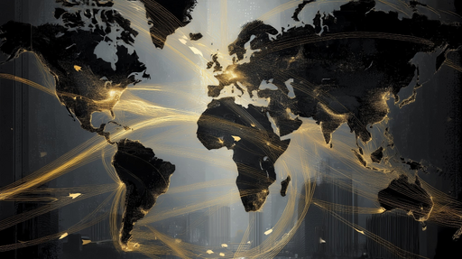 Papier peint monde connecté Design géographique doré