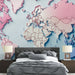 Papier peint carte du monde en relief rose et bleu pour chambre moderne