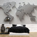 Papier peint carte du monde en relief gris pour chambre moderne et élégante