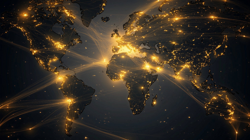 Papier peint carte du monde Illumination globale en doré