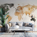Papier peint carte du monde aquarelle beige et vert pour salon moderne