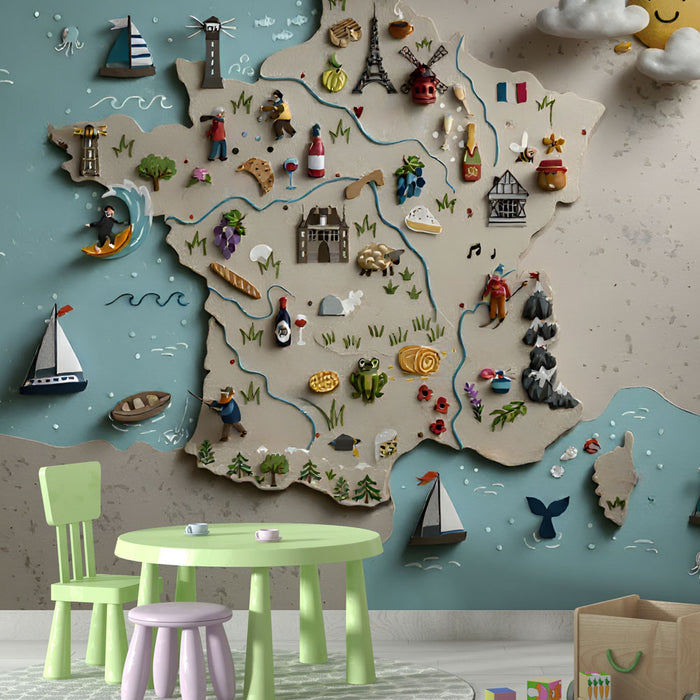 Papier peint carte de France | Illustrations ludiques 3D