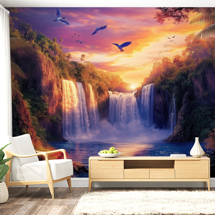 Papier peint cascade tropicale | Paysage exotique et vibrant