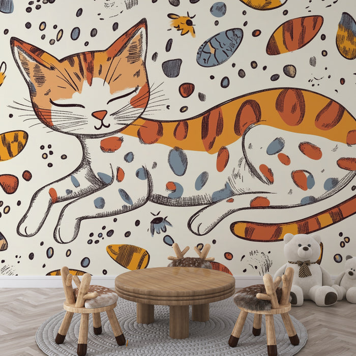 Papier peint chat ludique | Design aux motifs colorés