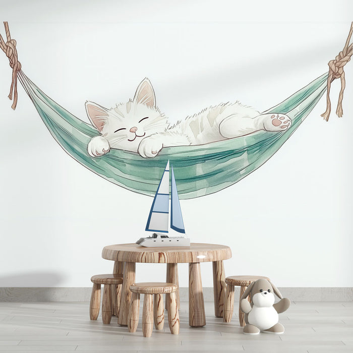 Papier peint chat détente | Illustration mignonne