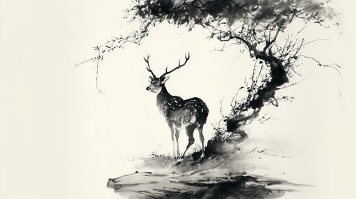 Papier peint cerf Art encre traditionnelle