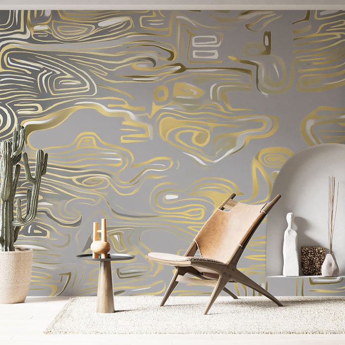 Papier peint abstrait | Design doré et argenté