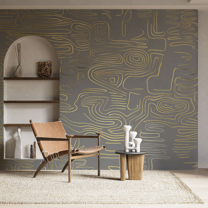 Papier peint abstrait | Motif doré sur fond gris