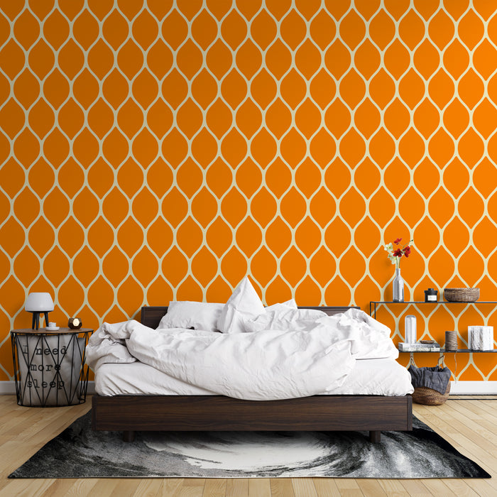 Papier peint géométrique | Motif orange et crème