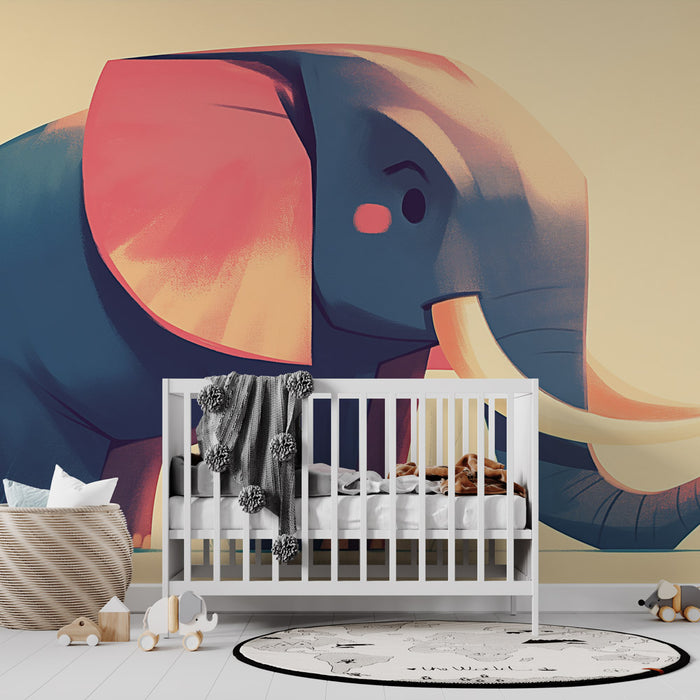 Papier peint éléphant | Dessin d'enfant sur fond beige
