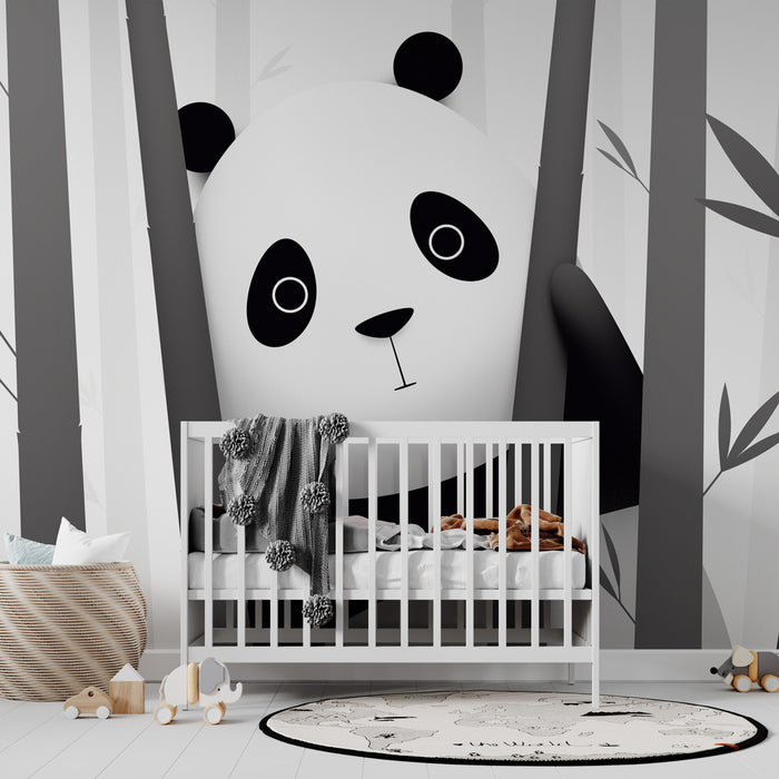 Papier peint panda curieux | A travers les bambous