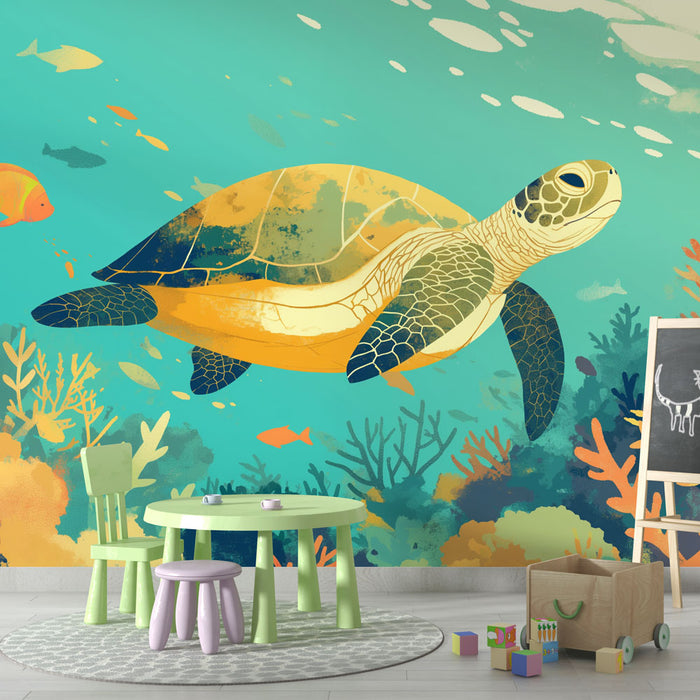 Papier peint tortue | Nage aquatique avec corail