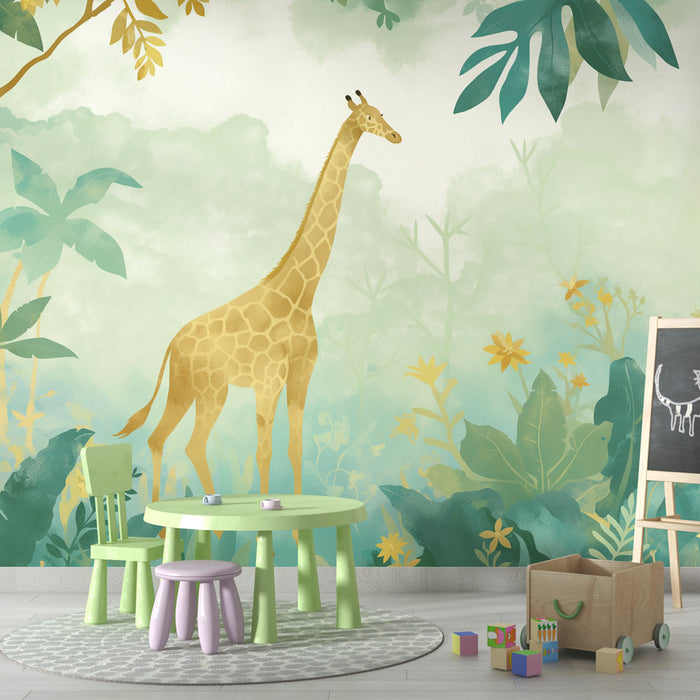 Papier peint girafe | Entourée par la jungle