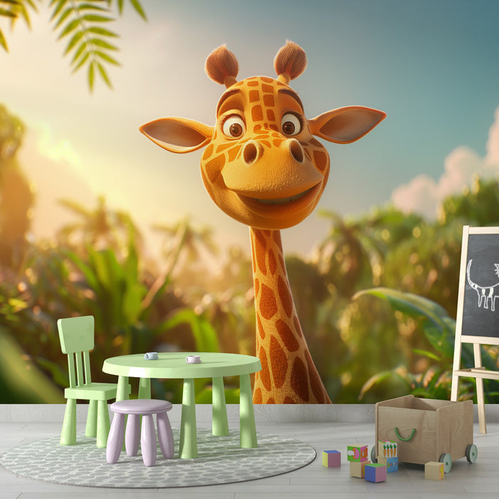 Papier peint girafe 3D | Au cœur de la jungle en panoramique