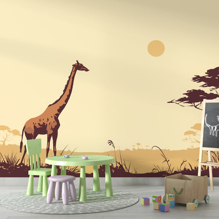 Papier peint girafe | Soleil dans la savane