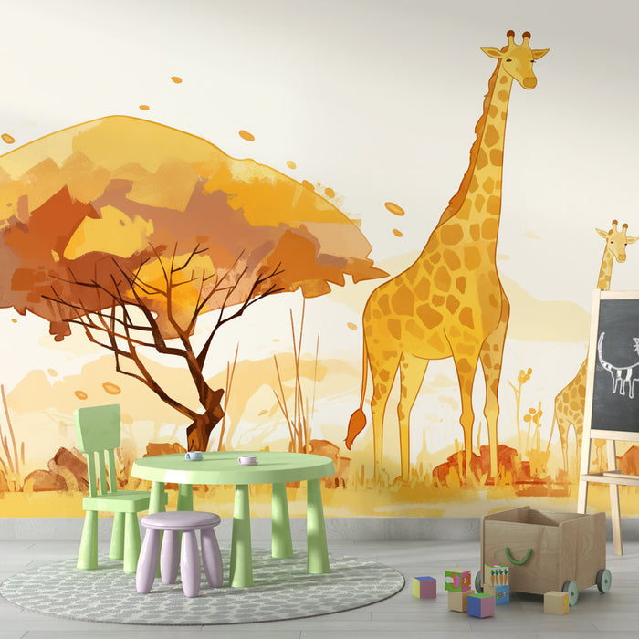 Papier peint savane | Duo de girafes