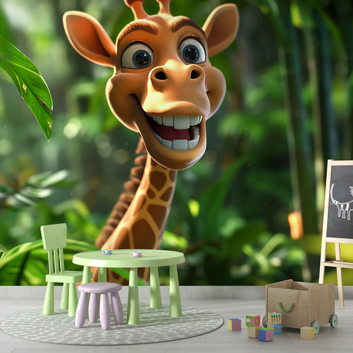 Papier peint girafe 3D | Sourire dans la jungle