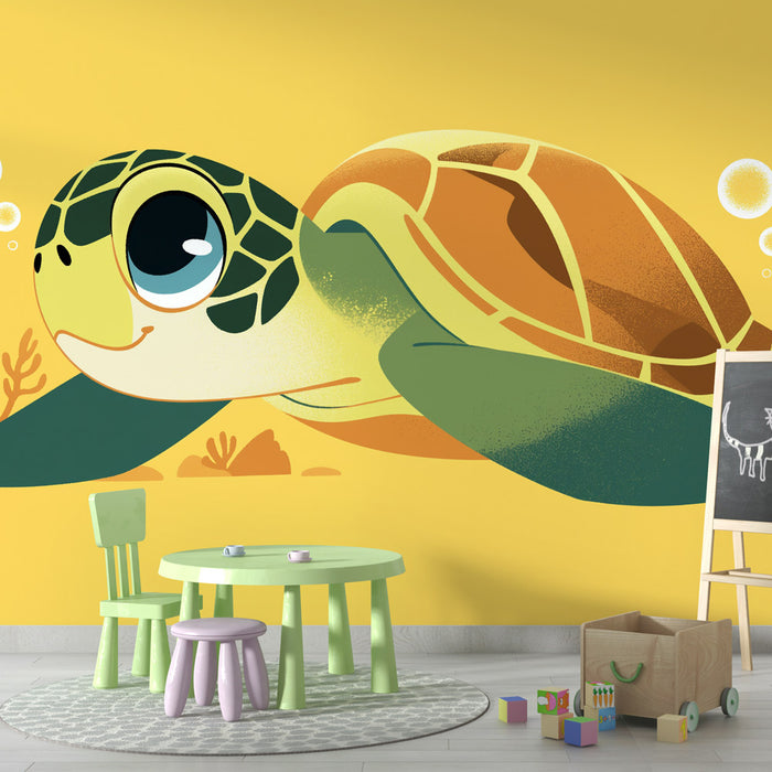 Papier peint tortue géante | Bulles et fond jaune