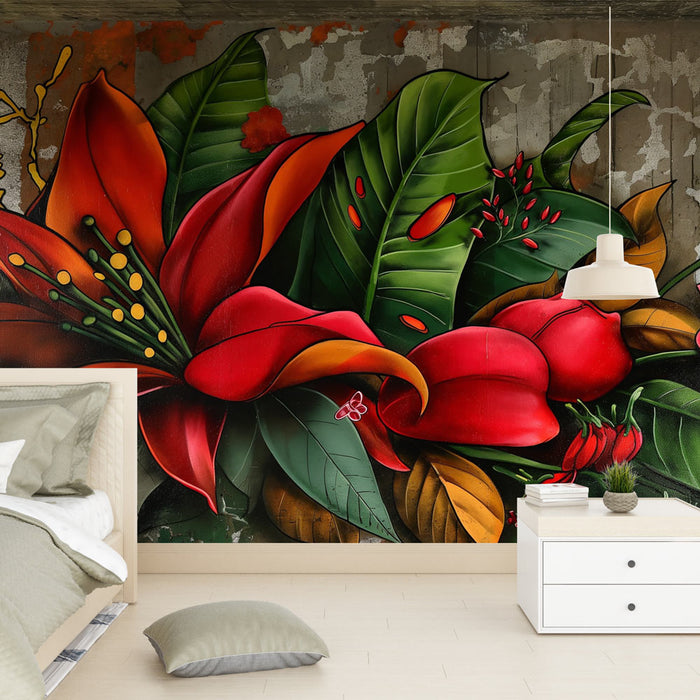 Papier peint chambre ado | Magnifique graffiti fleuri