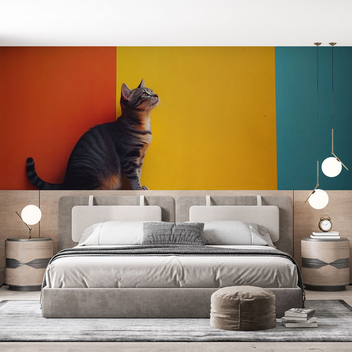 Papier peint chat | Design coloré avec bandes vives