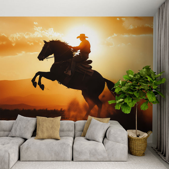 Papier peint cowboy | Silhouette au coucher du soleil