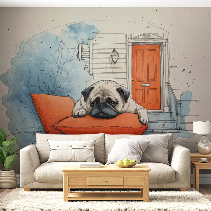 Papier peint bouledogue | Illustration amusante