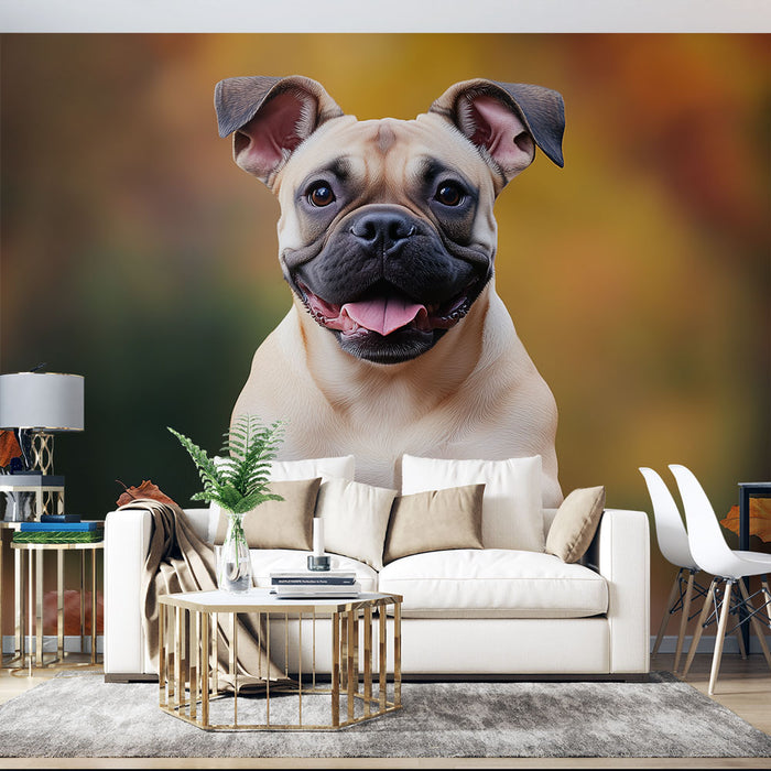 Papier peint mural avec chien mignon pour salon moderne et chaleureux