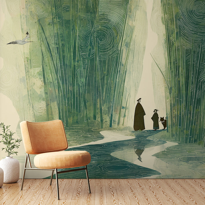 Papier peint bambou | Illustration paisible