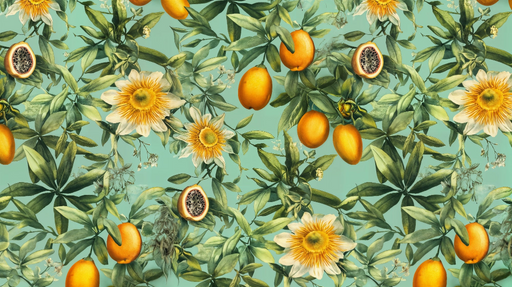 Papier peint floral et fruité Motifs de fleurs et fruits tropicaux