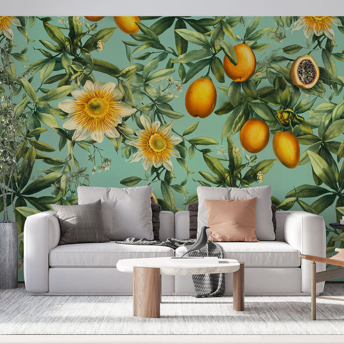 Papier peint floral et fruité | Motifs de fleurs et fruits tropicaux