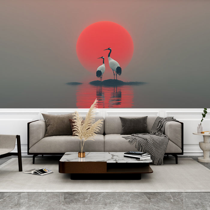 Papier peint Grues | Élégance au coucher du soleil